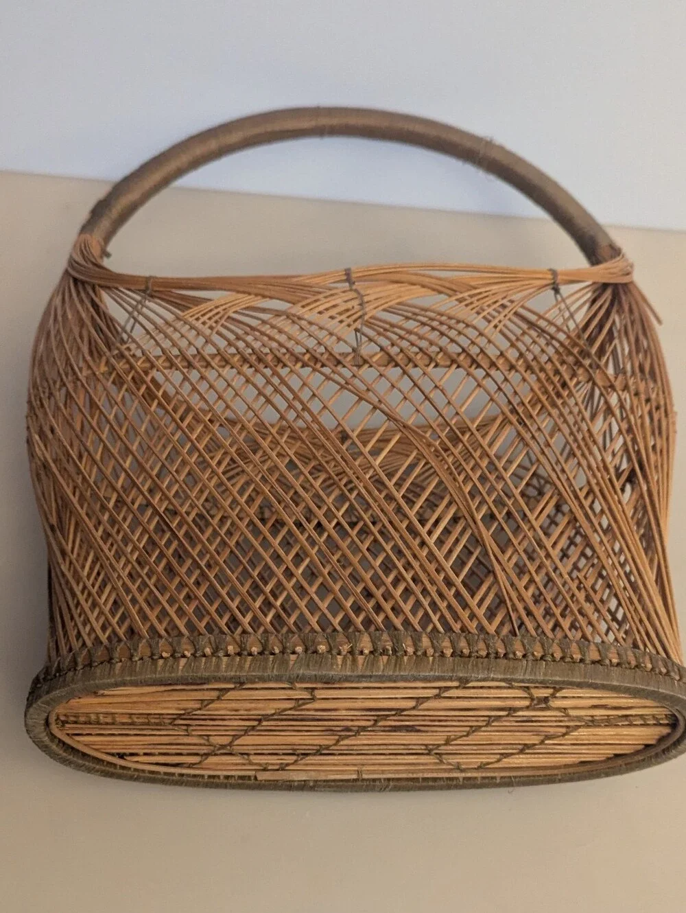 Handwoven Natural Rattan Basket Tote with Arch Handle